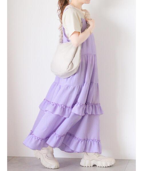 ehka sopo（エヘカソポ）の「◎ティアードフリルキャミワンピース（ワンピース・レディース・ミント/パープル/ブラック・F）」の3枚目の写真