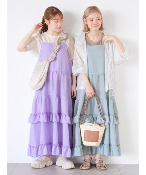 ehka sopo（エヘカソポ）の「◎ティアードフリルキャミワンピース（ワンピース・レディース・ミント/パープル/ブラック・F）」の5枚目の写真