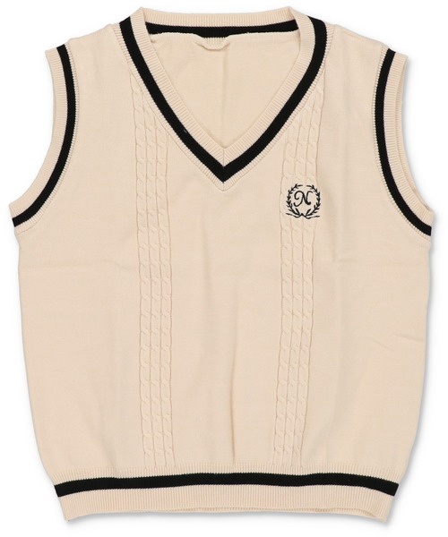 SPINNS(スピンズ)の「ワンポイント刺繍チルデンベストニット(ベスト・レディース・ベージュ/ネイビー/ホワイト/ブラック・ONESIZE)」の1枚目の写真