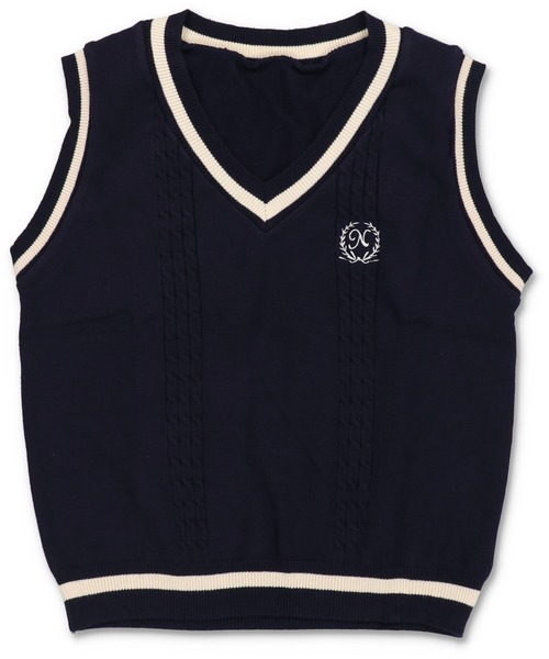 SPINNS(スピンズ)の「ワンポイント刺繍チルデンベストニット(ベスト・レディース・ベージュ/ネイビー/ホワイト/ブラック・ONESIZE)」の4枚目の写真