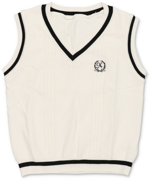 SPINNS(スピンズ)の「ワンポイント刺繍チルデンベストニット(ベスト・レディース・ベージュ/ネイビー/ホワイト/ブラック・ONESIZE)」の2枚目の写真