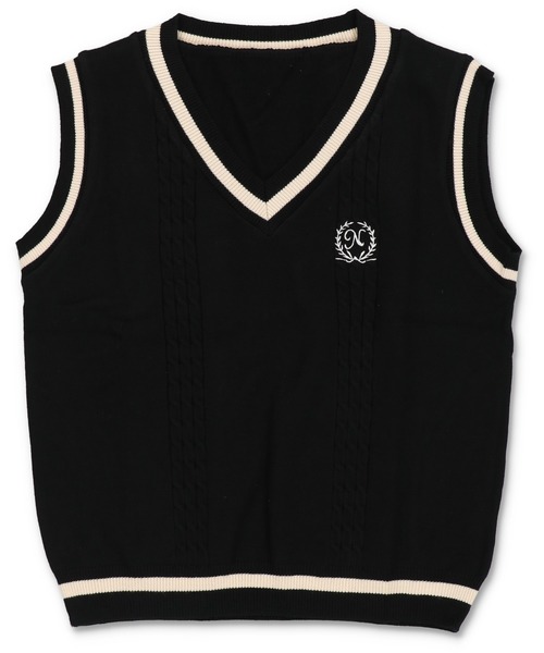 SPINNS(スピンズ)の「ワンポイント刺繍チルデンベストニット(ベスト・レディース・ベージュ/ネイビー/ホワイト/ブラック・ONESIZE)」の3枚目の写真