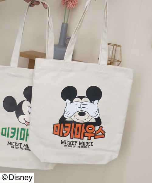 Disney（ディズニー）の「Disney（ディズニー）ミッキーマウス×韓国語ロゴプリント キャンバストートバッグ レディース メンズ ユニセックス（トートバッグ・レディース・ホワイト系その他/ホワイト系その他2/ホワイト系その他3/ホワイト系その他4・FREE）」の3枚目の写真