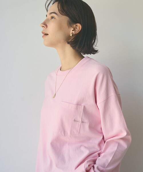 coen(コーエン)の「ポケット刺繍ロングスリーブTシャツ(Tシャツ/カットソー・レディース・オフホワイト/ライトピンク/ライラック/ダークグレー・M/L)」の4枚目の写真