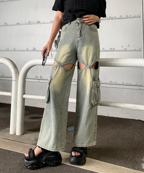 セール】カットワークカーゴデニムパンツ（カーゴパンツ）｜non-hedge