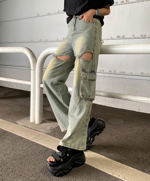 セール】カットワークカーゴデニムパンツ（カーゴパンツ）｜non-hedge