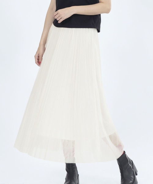 MARY QUANT ロゴテープチュールプリーツ スカート　アイボリー Amazon.co.jp: [マリークヮント] ロゴテープチュールプリーツ スカート