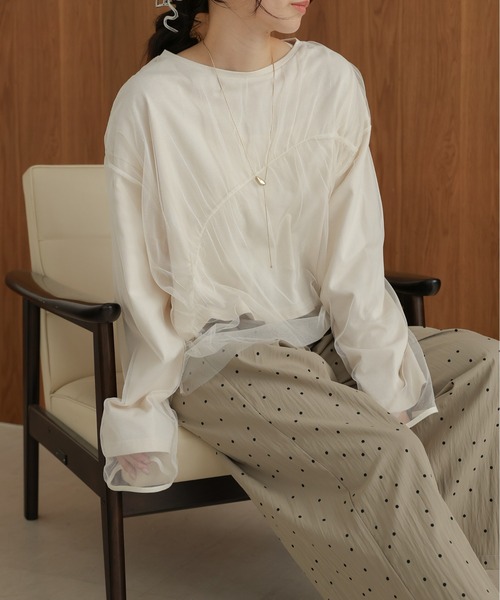 Bab(バブ)の「チュールレイヤードトップス(Tシャツ/カットソー・レディース・ホワイト系その他/杢グレー/グレー・FREE)」の2枚目の写真