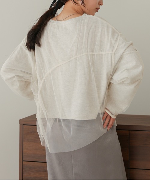 Bab(バブ)の「チュールレイヤードトップス(Tシャツ/カットソー・レディース・ホワイト系その他/杢グレー/グレー・FREE)」の1枚目の写真