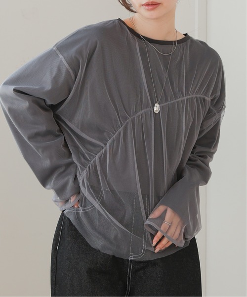 Bab(バブ)の「チュールレイヤードトップス(Tシャツ/カットソー・レディース・ホワイト系その他/杢グレー/グレー・FREE)」の3枚目の写真