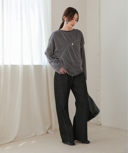 Bab(バブ)の「チュールレイヤードトップス(Tシャツ/カットソー・レディース・ホワイト系その他/杢グレー/グレー・FREE)」の6枚目の写真