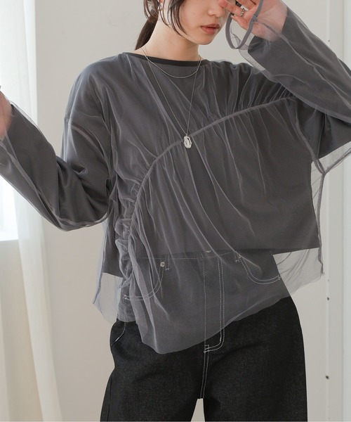Bab(バブ)の「チュールレイヤードトップス(Tシャツ/カットソー・レディース・ホワイト系その他/杢グレー/グレー・FREE)」の7枚目の写真