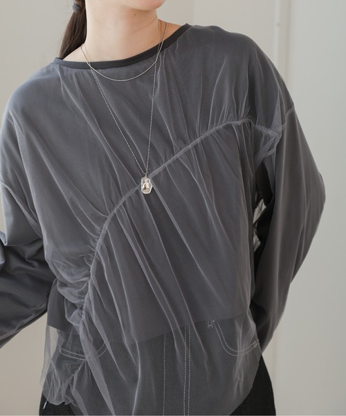 Bab(バブ)の「チュールレイヤードトップス(Tシャツ/カットソー・レディース・ホワイト系その他/杢グレー/グレー・FREE)」の9枚目の写真