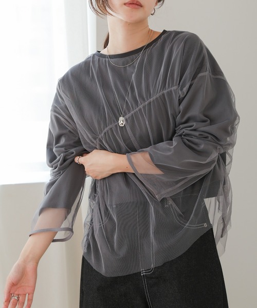 Bab(バブ)の「チュールレイヤードトップス(Tシャツ/カットソー・レディース・ホワイト系その他/杢グレー/グレー・FREE)」の12枚目の写真