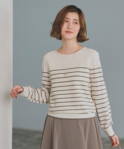 grove（グローブ）の「◆毛玉軽減ボートネックプルオーバー（ニット/セーター・レディース・ダークグレー/オフホワイト/ホワイト系5/ブラック/ライトブルー/ボルドー・02/03/01/04/05）」の2枚目の写真