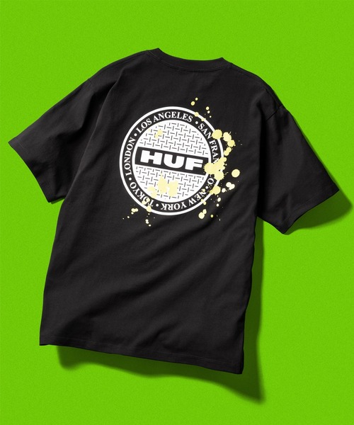 売切れ前に 大人気 HUF MANHOLE TEE バックプリントのデザイン◎ HUF tシャツ MANHOLE TEE / ハフ プリント Tシャツ 半袖 メンズ