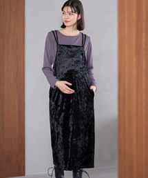 Rosemadame(ローズマダム)のクラッシュベロアキャミワンピ&授乳口付カットソーセット(マタニティ&授乳服)授乳口付き 授乳楽々 妊婦服 産前・産後対応(マタニティウェア/グッズ)