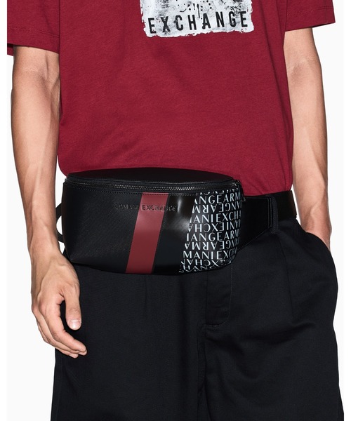 ARMANI EXCHANGE ボディバッグ モノグラム ストライプ ブラック ARMANI EXCHANGE ウエストポーチ 「A|X アルマーニ