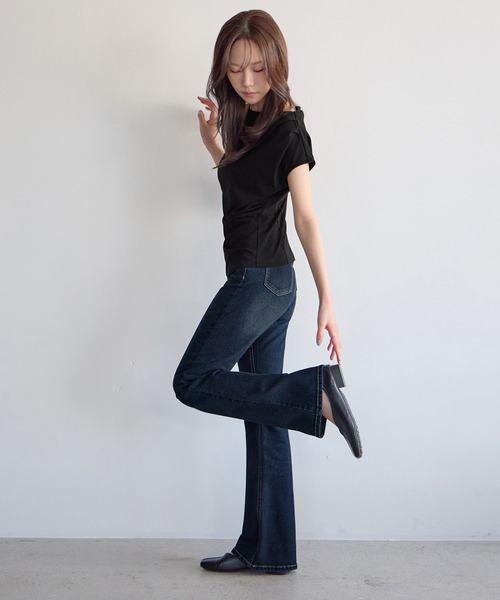 CHAN ME(チャンミ)の「【選べる2丈】ストレッチセミフレアデニムパンツ(デニムパンツ・レディース・インディゴブルー/ライトブルー/ブルー・TL/TLL/TS/TM/SMALL/MEDIUM/LARGE/X-LARGE)」の14枚目の写真