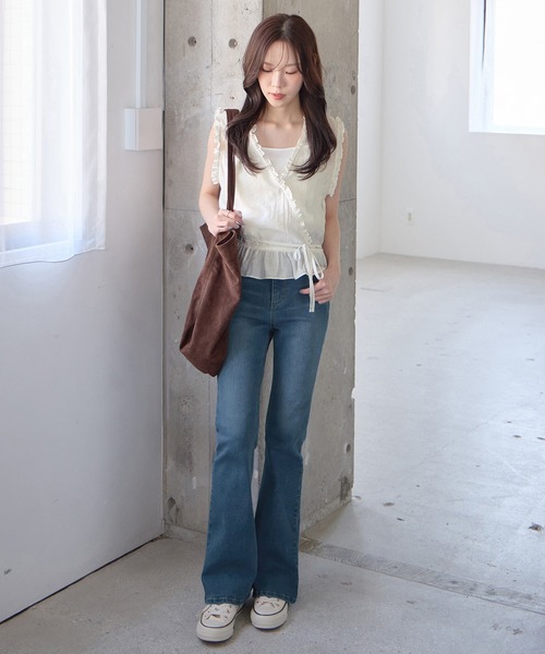 CHAN ME(チャンミ)の「【選べる2丈】ストレッチセミフレアデニムパンツ(デニムパンツ・レディース・インディゴブルー/ライトブルー/ブルー・TL/TLL/TS/TM/SMALL/MEDIUM/LARGE/X-LARGE)」の7枚目の写真