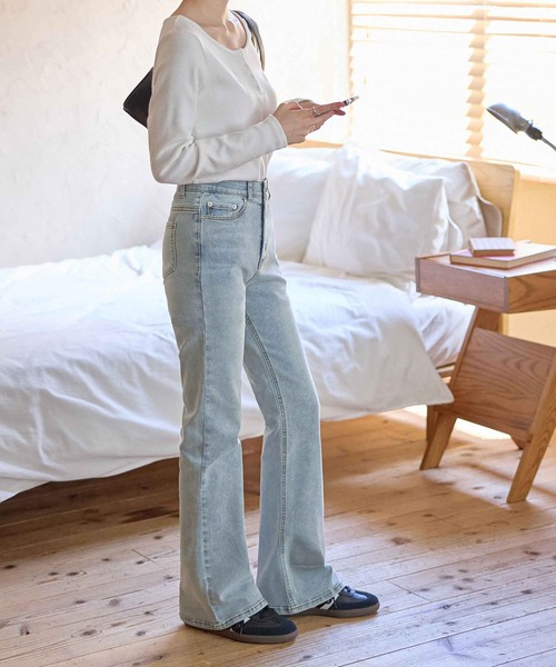 CHAN ME（チャンミ）の「【選べる2丈】ストレッチセミフレアデニムパンツ（デニムパンツ・レディース・インディゴブルー/ライトブルー/ブルー・TL/TLL/TS/TM/SMALL/MEDIUM/LARGE/X-LARGE）」の5枚目の写真