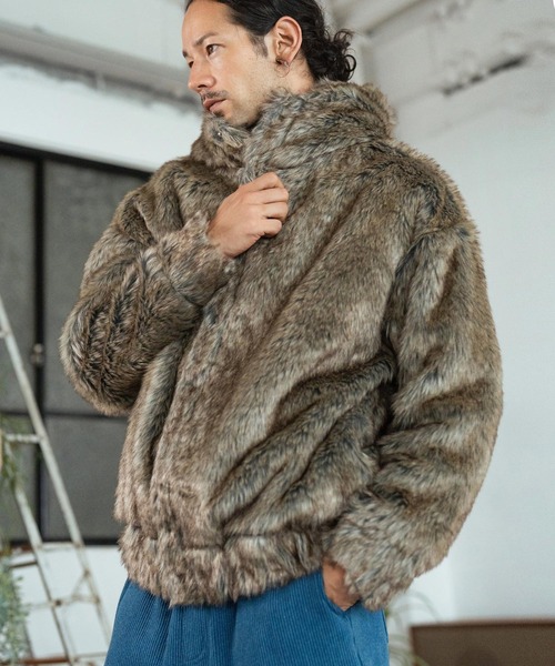 CAMBIO（カンビオ）の「mj10172- Oversized Hooded Fur Jacket ファージャケット（その他アウター・メンズ・ベージュ/グレー/ブラック・S/M/L）」の3枚目の写真