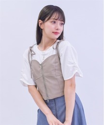 リボンフェイクレザービスチェ