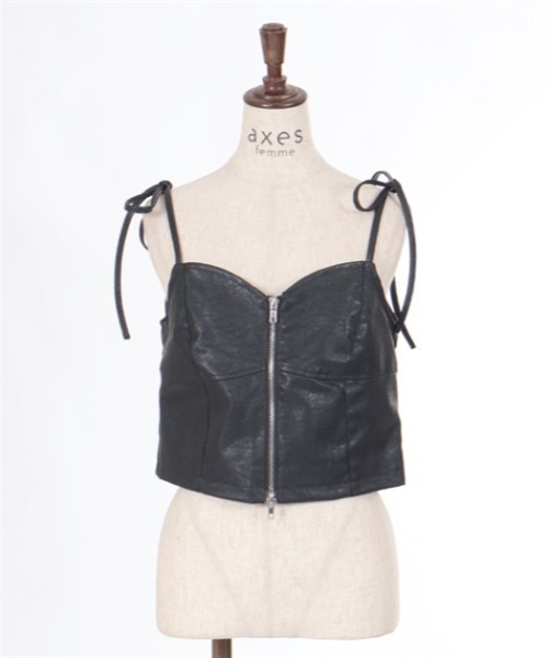 axes femme（アクシーズファム）の「リボンフェイクレザービスチェ（ベスト・レディース・ベージュ/ブラック・FREE）」の7枚目の写真