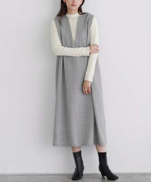 Pierrot（ピエロ）の「選べる柄タックジャンパースカート（ジャンパースカート・レディース・グレー系その他2/ブラウン系その他/グレー系その他/グレー系その他3・M/L/PM）」の2枚目の写真