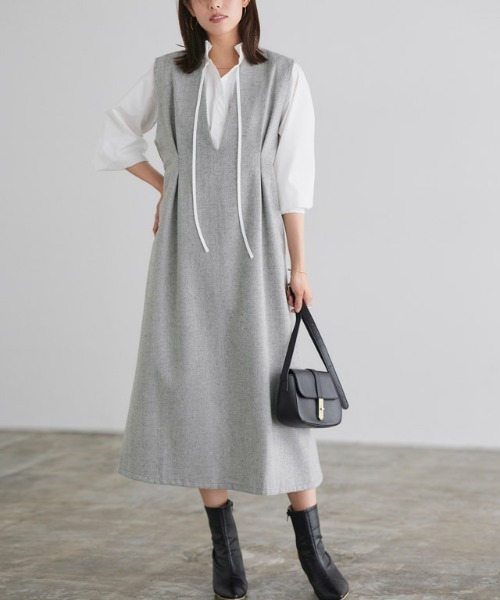 Pierrot（ピエロ）の「選べる柄タックジャンパースカート（ジャンパースカート・レディース・グレー系その他2/ブラウン系その他/グレー系その他/グレー系その他3・M/L/PM）」の14枚目の写真