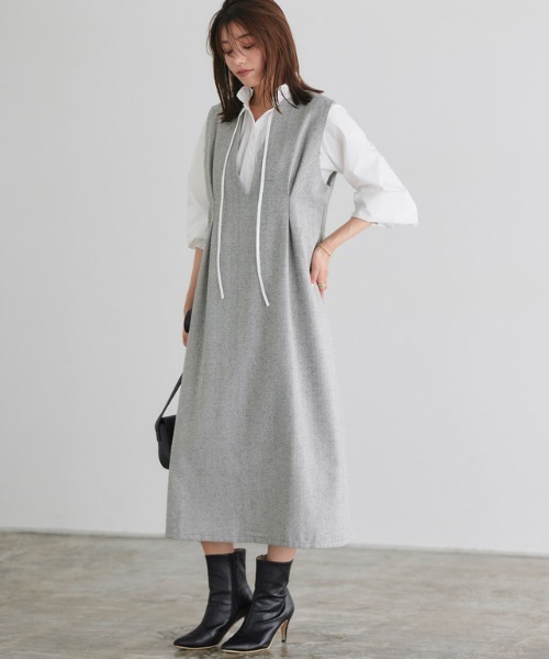 Pierrot（ピエロ）の「選べる柄タックジャンパースカート（ジャンパースカート・レディース・グレー系その他2/ブラウン系その他/グレー系その他/グレー系その他3・M/L/PM）」の16枚目の写真