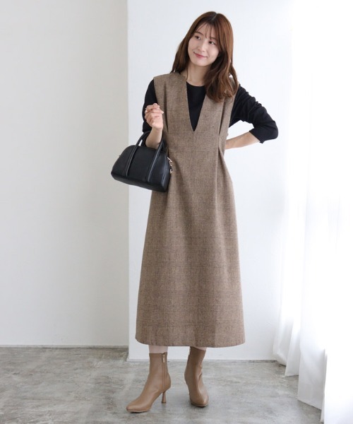 Pierrot（ピエロ）の「選べる柄タックジャンパースカート（ジャンパースカート・レディース・グレー系その他2/ブラウン系その他/グレー系その他/グレー系その他3・M/L/PM）」の6枚目の写真