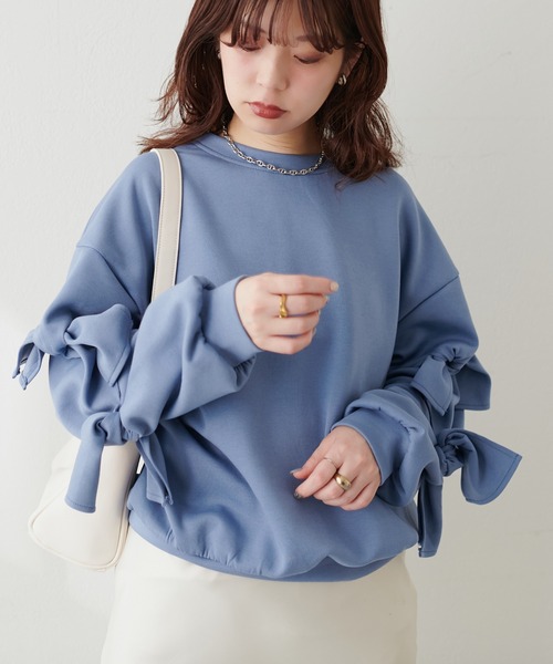 袖リボンダンボールプルオーバー（Tシャツ/カットソー）｜natural