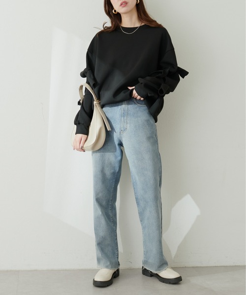 natural couture(ナチュラルクチュール)の「袖リボンダンボールプルオーバー(Tシャツ/カットソー・レディース・オフホワイト/ブルー/グレー/ブラック・FREE)」の12枚目の写真
