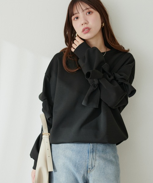 袖リボンダンボールプルオーバー（Tシャツ/カットソー）｜natural