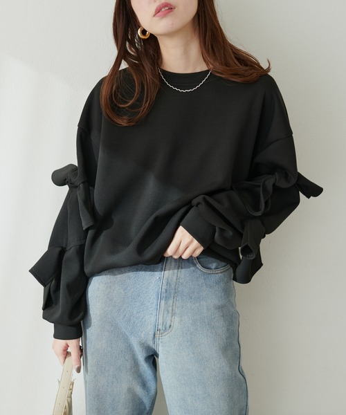 natural couture(ナチュラルクチュール)の「袖リボンダンボールプルオーバー(Tシャツ/カットソー・レディース・オフホワイト/ブルー/グレー/ブラック・FREE)」の9枚目の写真