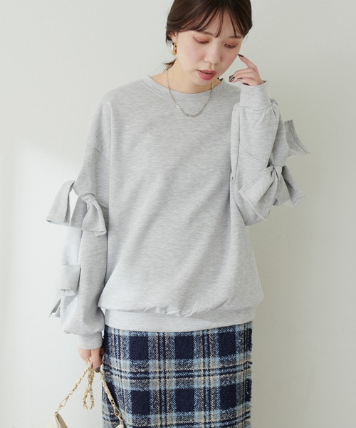 natural couture(ナチュラルクチュール)の「袖リボンダンボールプルオーバー(Tシャツ/カットソー・レディース・オフホワイト/ブルー/グレー/ブラック・FREE)」の14枚目の写真