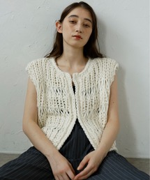 ベスト ジレ 「MINERTE」fringe design knit vest / フリンジデザインVネックニットベスト レディース MINERTE ベスト ジレ 「MINERTE」fringe design knit vest