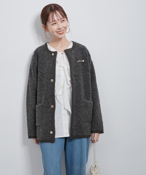 ROPE' PICNIC（ロペピクニック）の「金ボタンループ編みニットカーディガン(ミドル丈)/リンクコーデ（ブルゾン・レディース・チャコールグレー/ブラック/キナリ・38）」の12枚目の写真