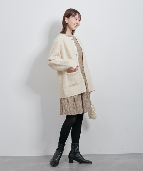 ROPE' PICNIC（ロペピクニック）の「金ボタンループ編みニットカーディガン(ミドル丈)/リンクコーデ（ブルゾン・レディース・チャコールグレー/ブラック/キナリ・38）」の16枚目の写真