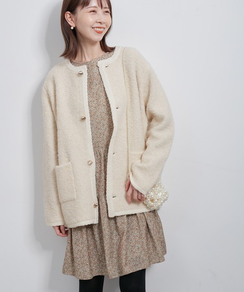 ROPE' PICNIC（ロペピクニック）の「金ボタンループ編みニットカーディガン(ミドル丈)/リンクコーデ（ブルゾン・レディース・チャコールグレー/ブラック/キナリ・38）」の19枚目の写真