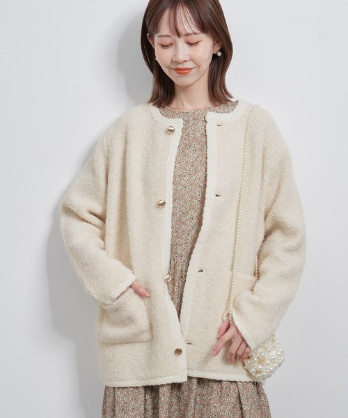 【ほぼ新品】ロエベ 厚手 ニット カーディガン ミドル丈 ROPE' PICNIC（ロペピクニック）の「金ボタンループ編みニット