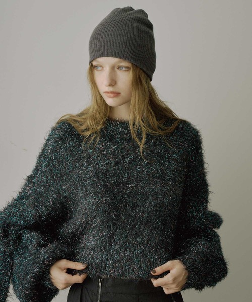 ラメフェザーヤーンリボンニットトップス（ニット/セーター