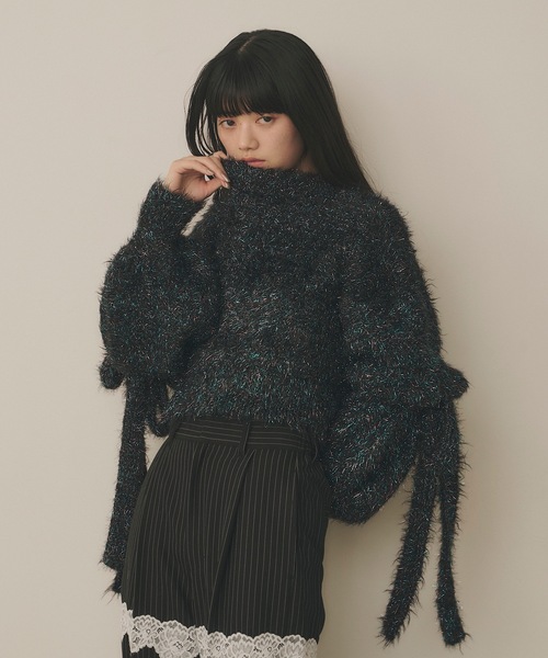 VIOLETTA(ヴィオレッタ)の「ラメフェザーヤーンリボンニットトップス(ニット/セーター・レディース・ミント/ブラック/シルバー・FREE)」の16枚目の写真