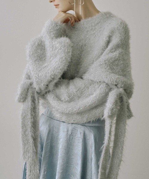 セール】ラメフェザーヤーンリボンニットトップス（ニット/セーター