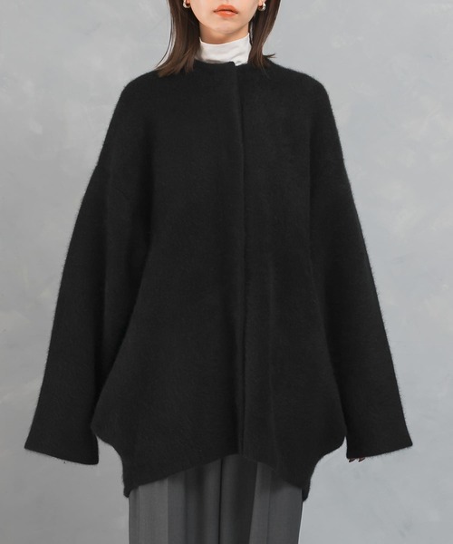 未使用タグ付★ELENDEEK エレンディーク ラクーンミックスカーディガン 黒 ELENDEEK カーディガン CNラクーンミックスダブルカーディガン