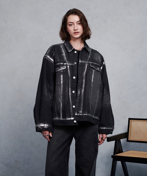 セール】SILVER PAINT DENIM JACKET/シルバーペイントデニムジャケット