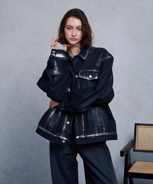週末まで値下げ　Silver l black denim jacket セール】SILVER PAINT DENIM JACKET/シルバーペイントデニムジャケット