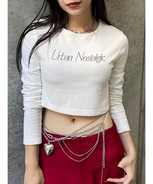 EVRIS（エヴリス）の「ラインストーンロゴコンパクトロンT（Tシャツ/カットソー・レディース・ホワイト/ブラック/レッド・FREE）」の2枚目の写真