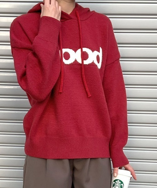 kirakiraShop(キラキラショップ)の「ビッグ ロゴ ニット フーディー トップス(ニット/セーター・レディース・グレー/レッド/ネイビー/ベージュ・FREE)」の22枚目の写真